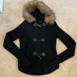 Express Merino Wool Faux Fur Cardigan with Hood